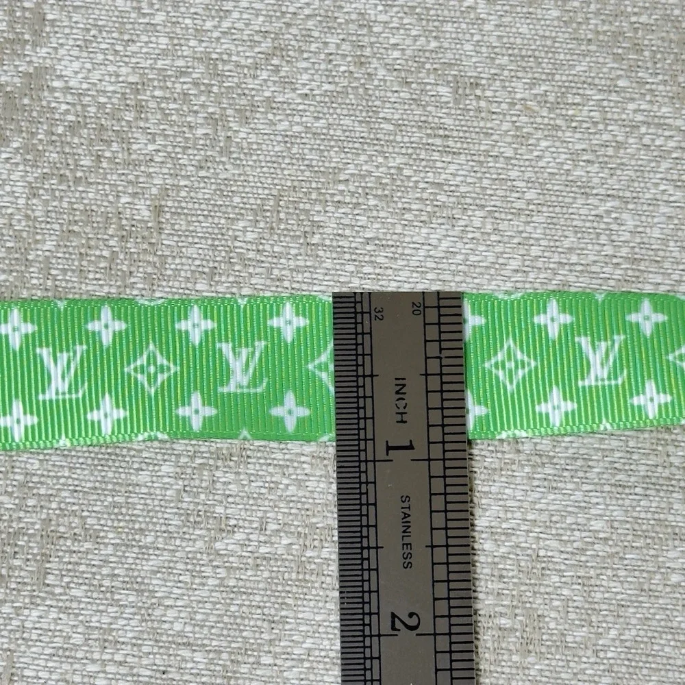 Louis Vuitton Monogram Classic Pattern Ribbon Green & White By Yard 1